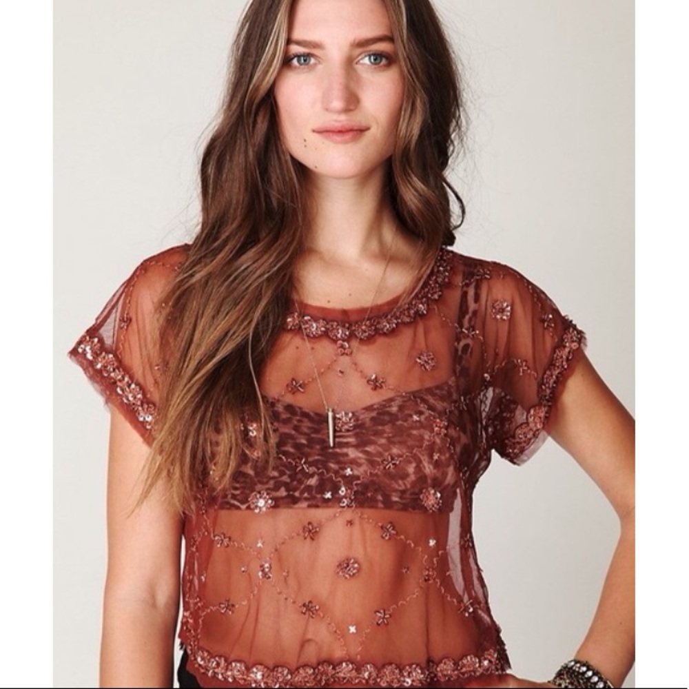 NWOT Free People Sequin Sheer Top